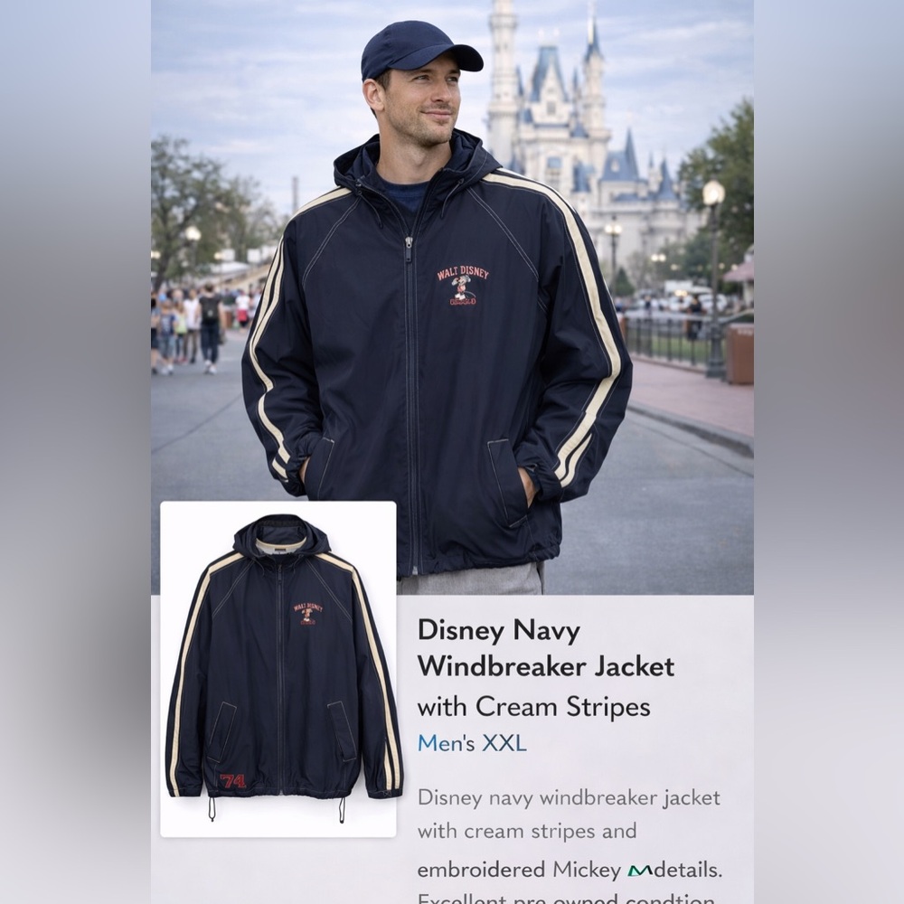 Disney Navy Windbreaker Jacket with Cream Stripes